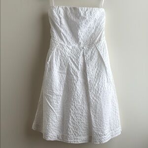 J. Crew White Pleated Strapless A-Line Sundress